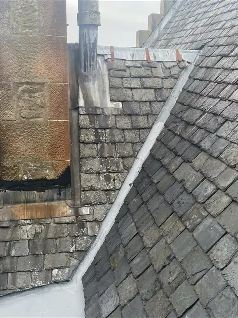 Lead and slate work around the chimney